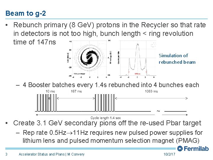 Beam to g-2 • Rebunch primary (8 Ge. V) protons in the Recycler so