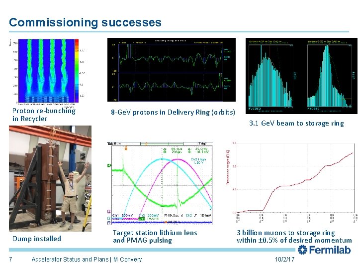 Commissioning successes 7 Proton re-bunching in Recycler 8 -Ge. V protons in Delivery Ring