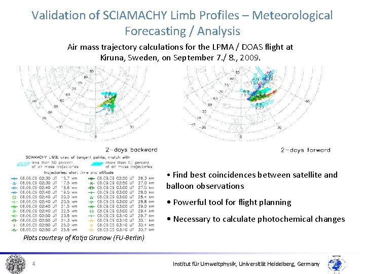 Validation of SCIAMACHY Limb Profiles – Meteorological Forecasting / Analysis Air mass trajectory calculations