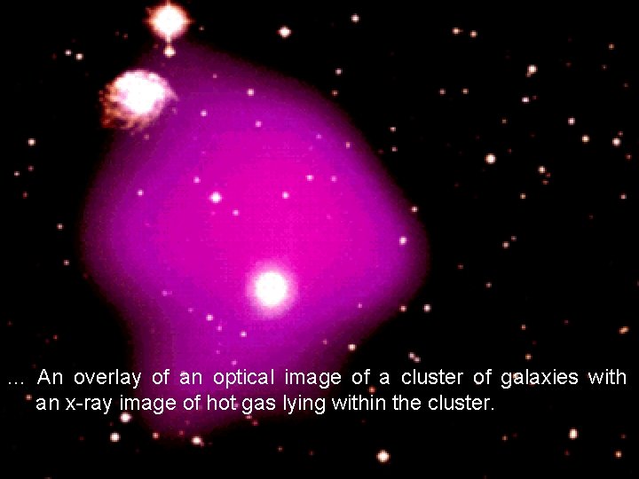 … An overlay of an optical image of a cluster of galaxies with an