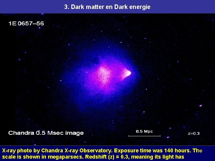3. Dark matter en Dark energie 75 X-ray photo by Chandra X-ray Observatory. Exposure