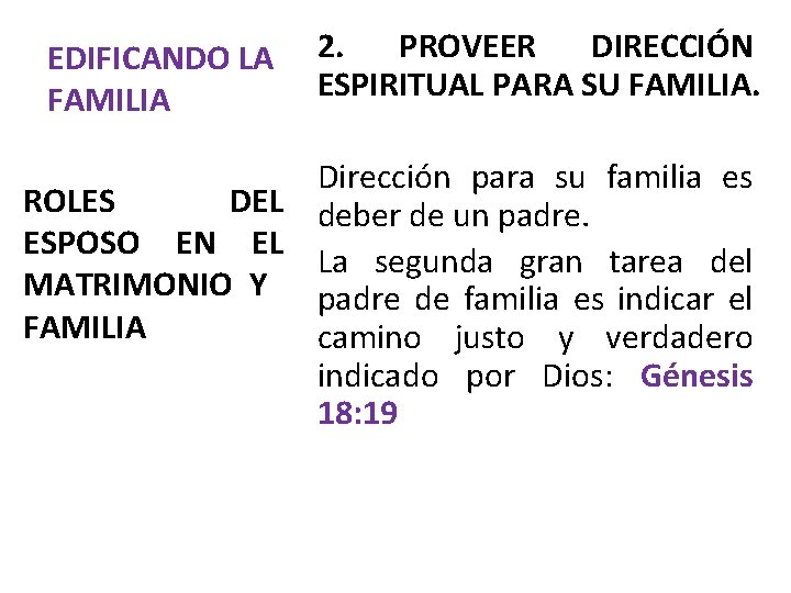 EDIFICANDO LA FAMILIA 2. PROVEER DIRECCIÓN ESPIRITUAL PARA SU FAMILIA. Dirección para su familia