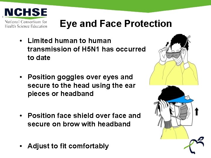 Eye and Face Protection • Limited human to human transmission of H 5 N