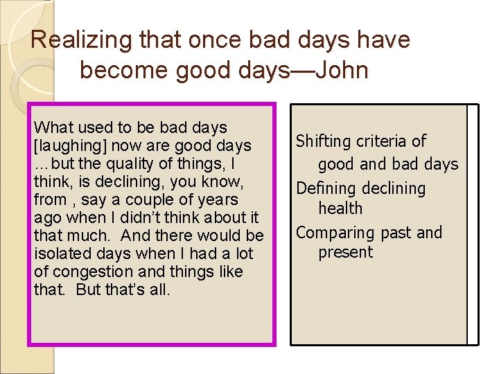 Realizing that once bad days have become good days—John What used to be bad