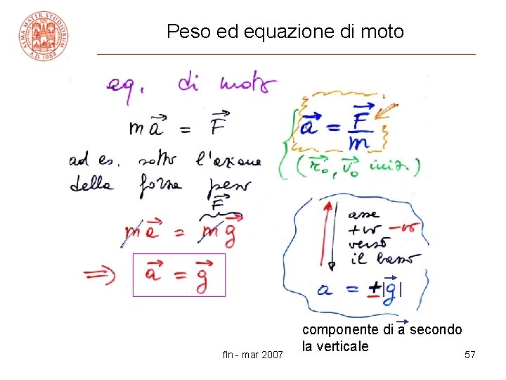 Peso ed equazione di moto | | fln - mar 2007 componente di a