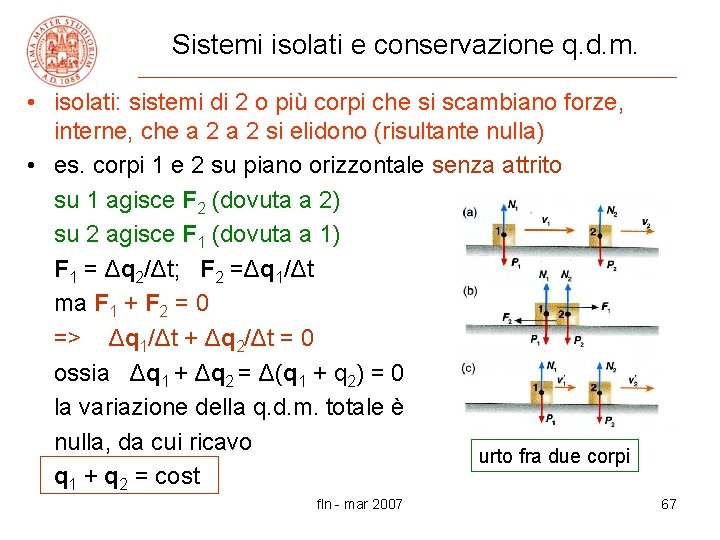 Sistemi isolati e conservazione q. d. m. • isolati: sistemi di 2 o più