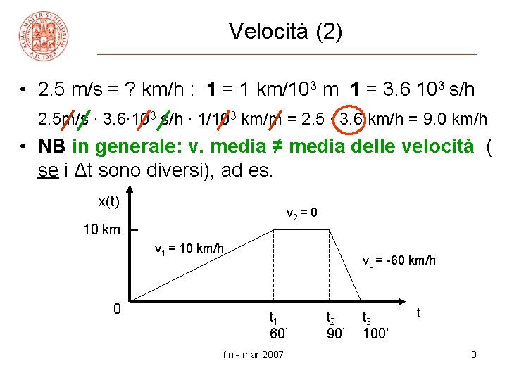 Velocità (2) • 2. 5 m/s = ? km/h : 1 = 1 km/103