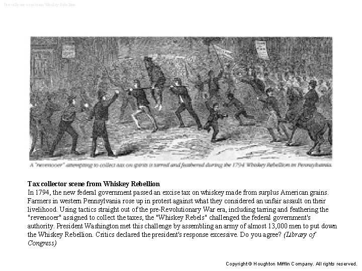 Tax collector scene from Whiskey Rebellion In 1794, the new federal government passed an