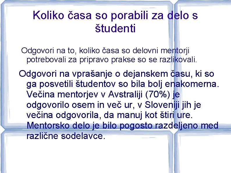 Koliko časa so porabili za delo s študenti Odgovori na to, koliko časa so