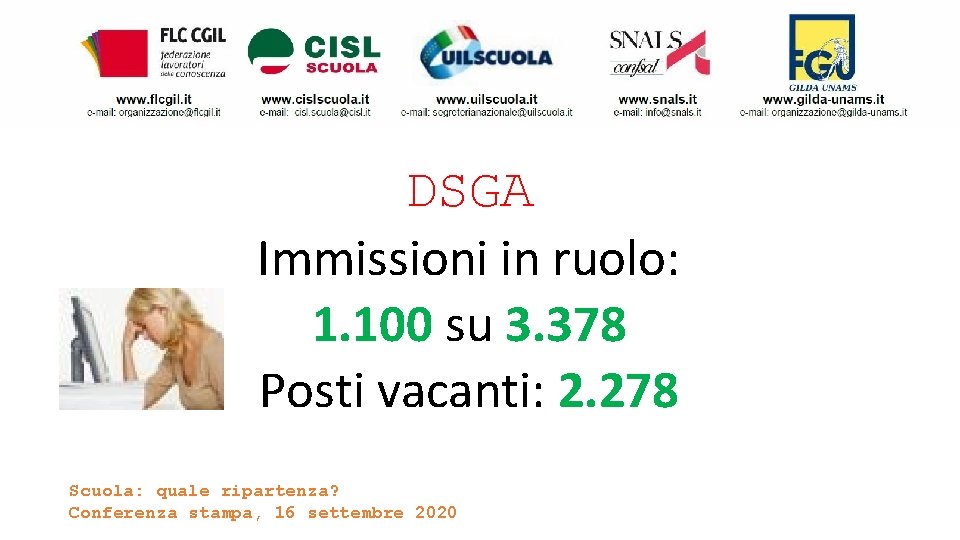 DSGA Immissioni in ruolo: 1. 100 su 3. 378 Posti vacanti: 2. 278 Scuola: