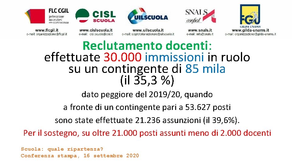 Reclutamento docenti: effettuate 30. 000 immissioni in ruolo su un contingente di 85 mila