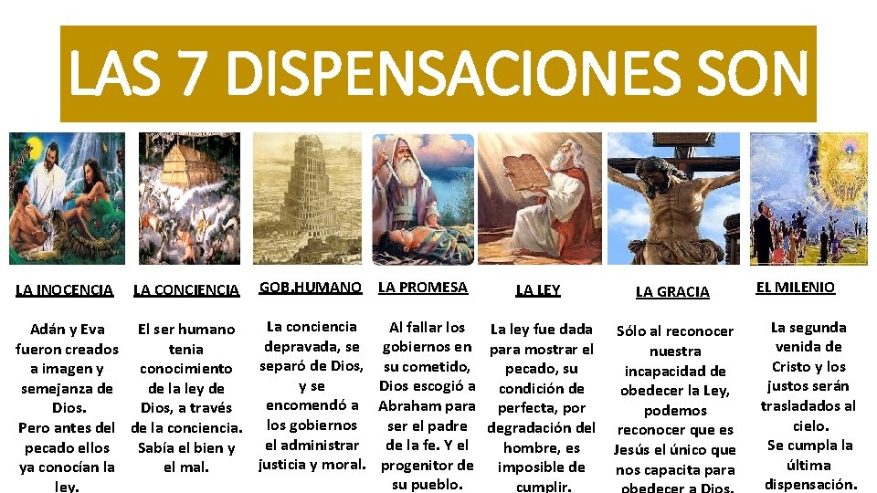 LAS 7 DISPENSACIONES SON LA INOCENCIA LA CONCIENCIA GOB. HUMANO LA PROMESA LA LEY