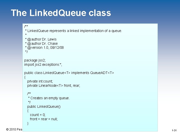 The Linked. Queue class /** * Linked. Queue represents a linked implementation of a