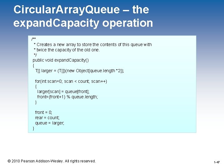 Circular. Array. Queue – the expand. Capacity operation /** * Creates a new array