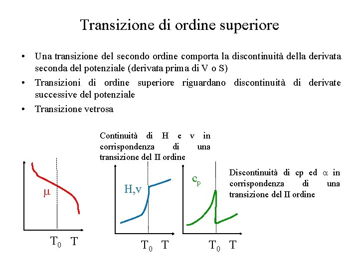 Transizione di ordine superiore • Una transizione del secondo ordine comporta la discontinuità della