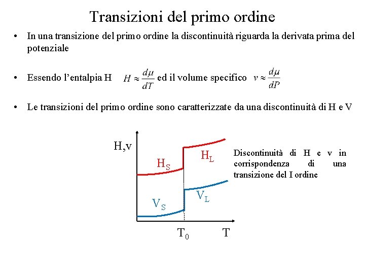 Transizioni del primo ordine • In una transizione del primo ordine la discontinuità riguarda