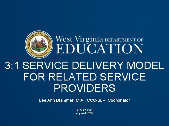 3: 1 SERVICE DELIVERY MODEL FOR RELATED SERVICE PROVIDERS Lee Ann Brammer, M. A.