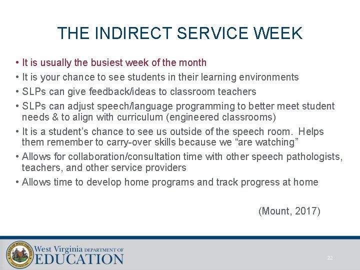 THE INDIRECT SERVICE WEEK • • It is usually the busiest week of the