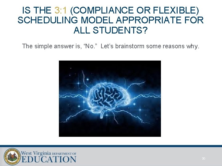 IS THE 3: 1 (COMPLIANCE OR FLEXIBLE) SCHEDULING MODEL APPROPRIATE FOR ALL STUDENTS? The