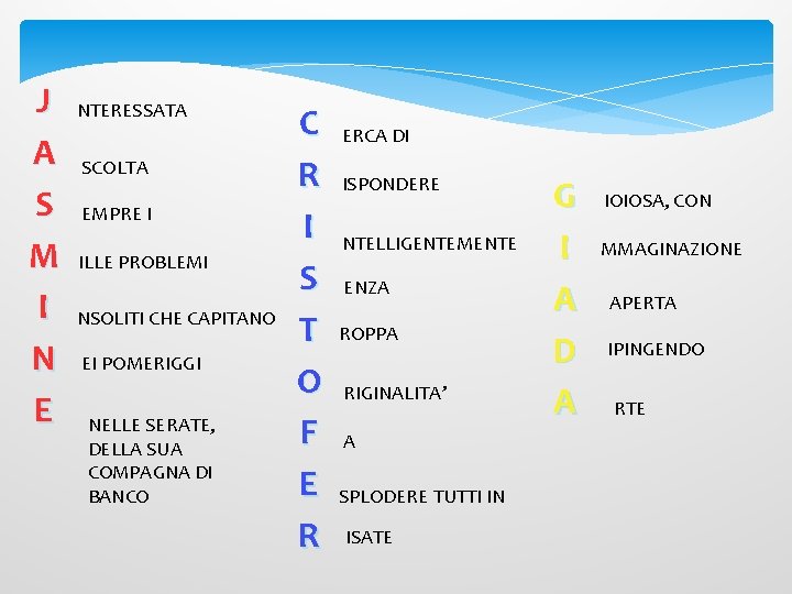 J A S M I N E NTERESSATA SCOLTA EMPRE I ILLE PROBLEMI NSOLITI