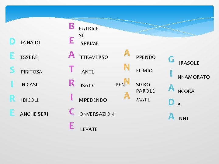 D E S I R E EGNA DI ESSERE PIRITOSA N CASI IDICOLI ANCHE