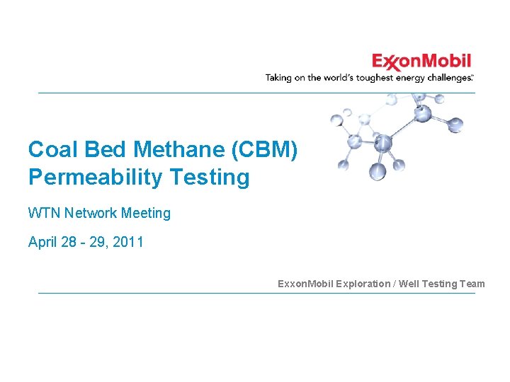 Coal Bed Methane (CBM) Permeability Testing WTN Network Meeting April 28 - 29, 2011