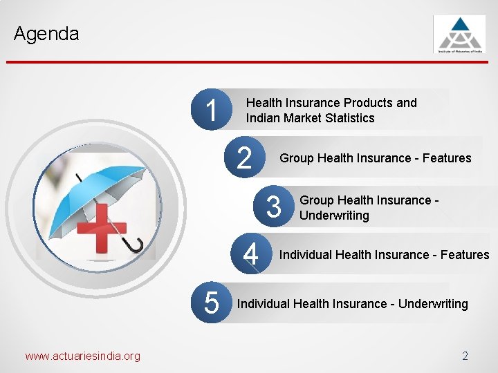 Agenda 1 Health Insurance Products and Indian Market Statistics 2 Group Health Insurance -