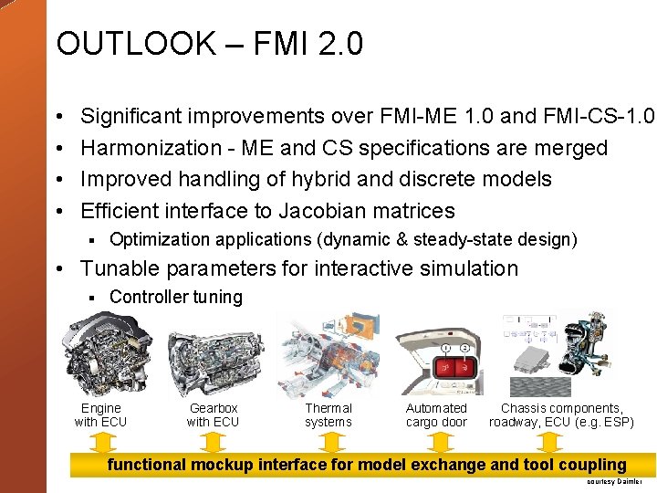 OUTLOOK – FMI 2. 0 • • Significant improvements over FMI-ME 1. 0 and