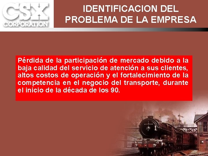 IDENTIFICACION DEL PROBLEMA DE LA EMPRESA Pérdida de la participación de mercado debido a