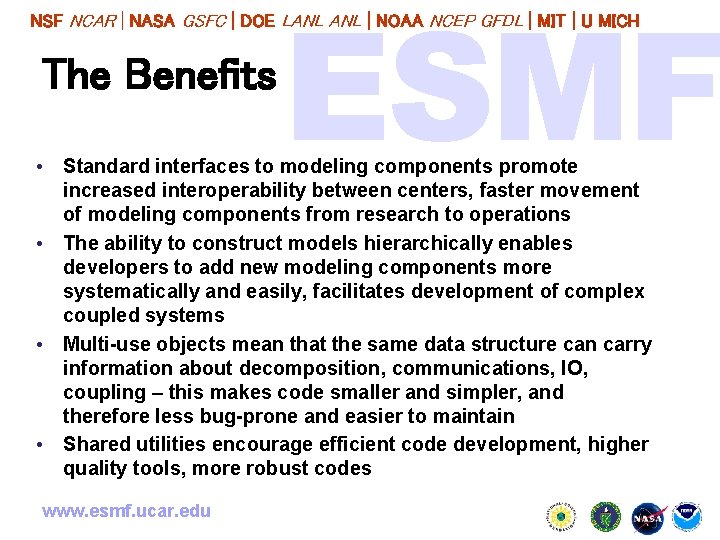 NSF NCAR | NASA GSFC | DOE LANL | NOAA NCEP GFDL | MIT