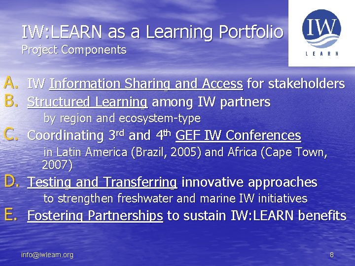 IW: LEARN as a Learning Portfolio Project Components A. IW Information Sharing and Access