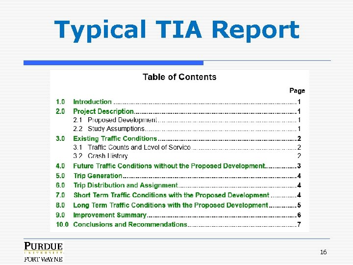 Typical TIA Report 16 