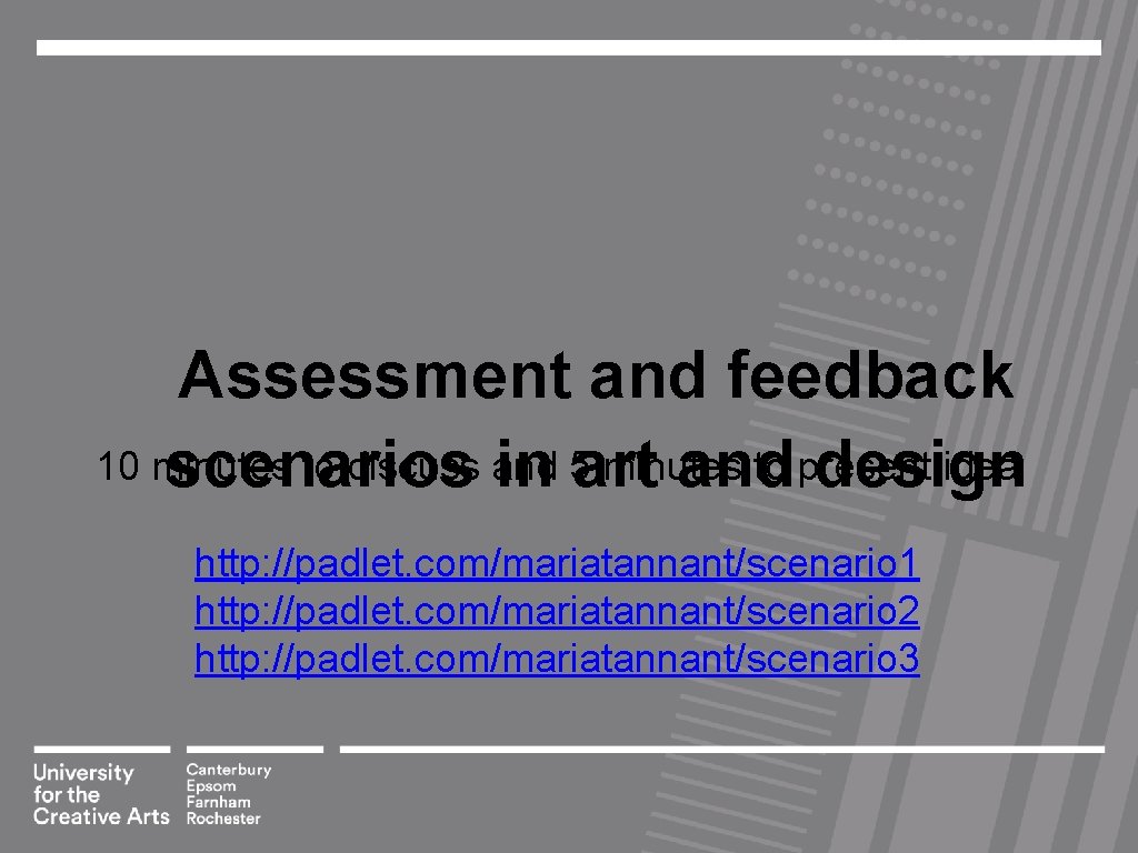 Assessment and feedback 10 minutes to discuss and minutes to present idea scenarios in