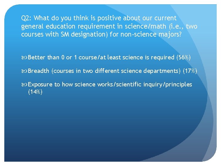 Q 2: What do you think is positive about our current general education requirement