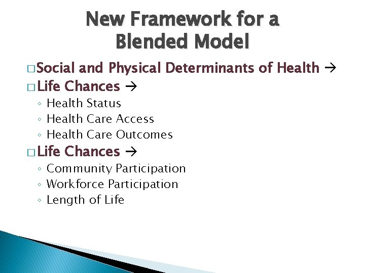 New Framework for a Blended Model � Social and Physical Determinants of Health �