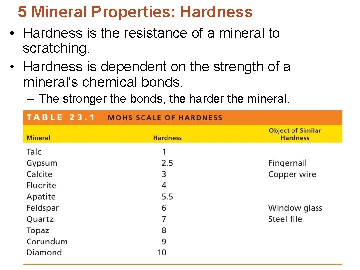 5 Mineral Properties: Hardness • Hardness is the resistance of a mineral to scratching.