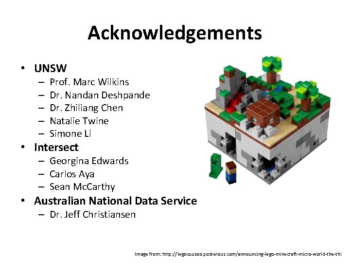 Acknowledgements • UNSW – – – Prof. Marc Wilkins Dr. Nandan Deshpande Dr. Zhiliang