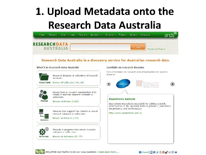 1. Upload Metadata onto the Research Data Australia 