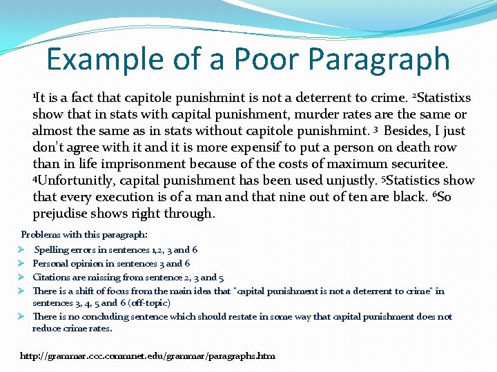 Example of a Poor Paragraph 1 It is a fact that capitole punishmint is