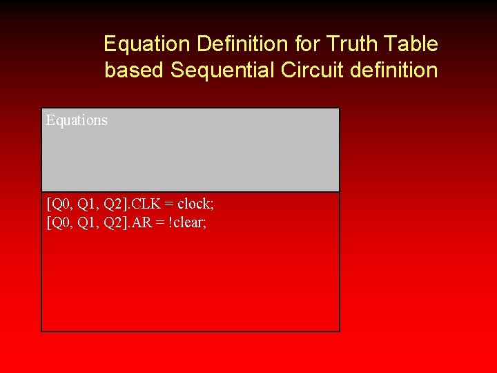 Equation Definition for Truth Table based Sequential Circuit definition Equations [Q 0, Q 1,