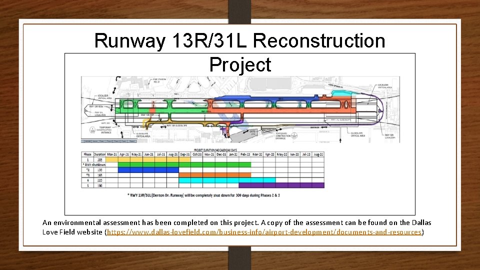 Runway 13 R/31 L Reconstruction Project An environmental assessment has been completed on this