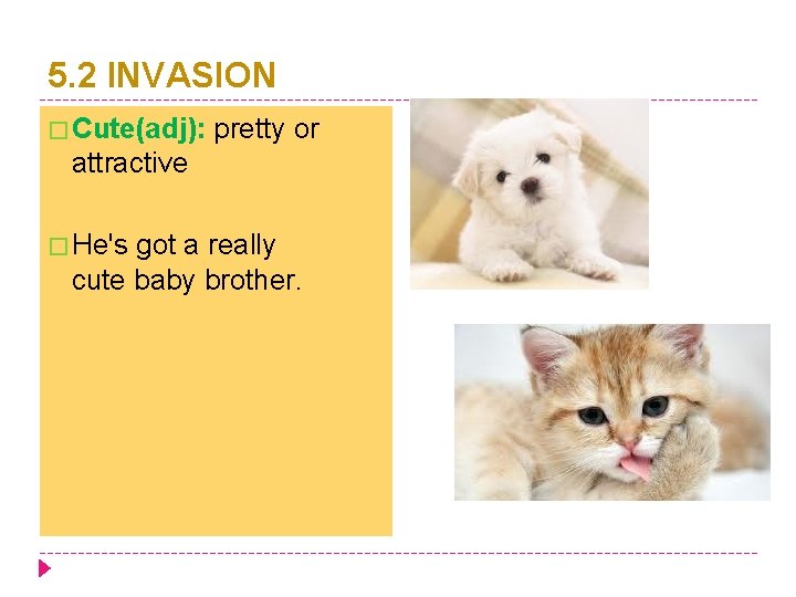 5. 2 INVASION � Cute(adj): pretty or attractive � He's got a really cute