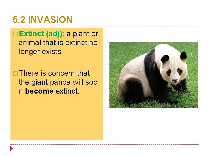 5. 2 INVASION � Extinct (adj): a plant or animal that is extinct no