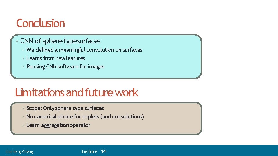 35 Conclusion • CNN of sphere-typesurfaces • We defined a meaningful convolution on surfaces