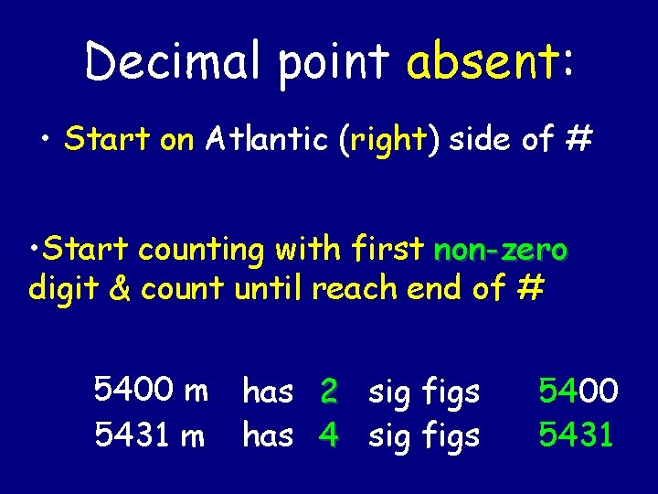 Decimal point absent: • Start on Atlantic (right) side of # • Start counting