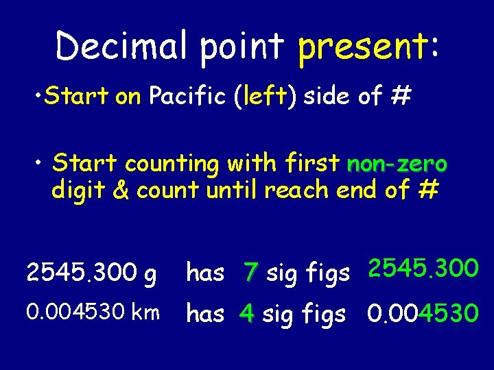 Decimal point present: • Start on Pacific (left) side of # • Start counting