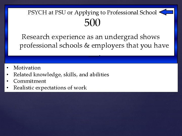 PSYCH at PSU or Applying to Professional School 500 Research experience as an undergrad