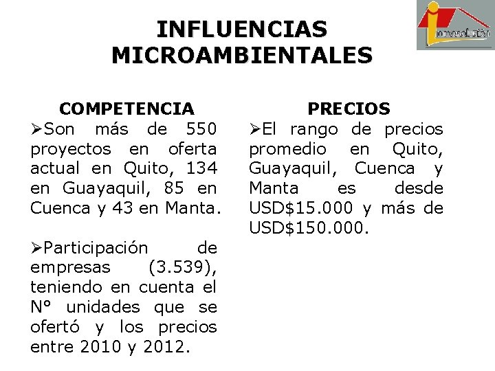 INFLUENCIAS MICROAMBIENTALES COMPETENCIA ØSon más de 550 proyectos en oferta actual en Quito, 134