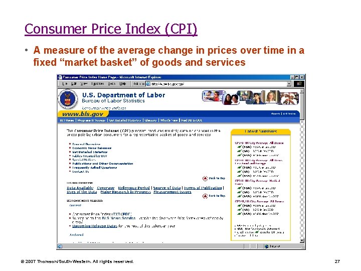 Consumer Price Index (CPI) • A measure of the average change in prices over