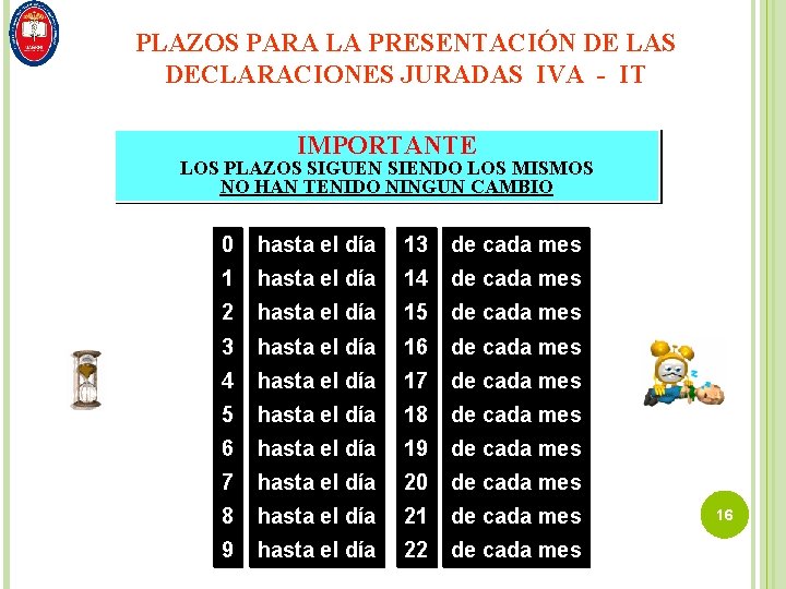 PLAZOS PARA LA PRESENTACIÓN DE LAS DECLARACIONES JURADAS IVA - IT IMPORTANTE LOS PLAZOS